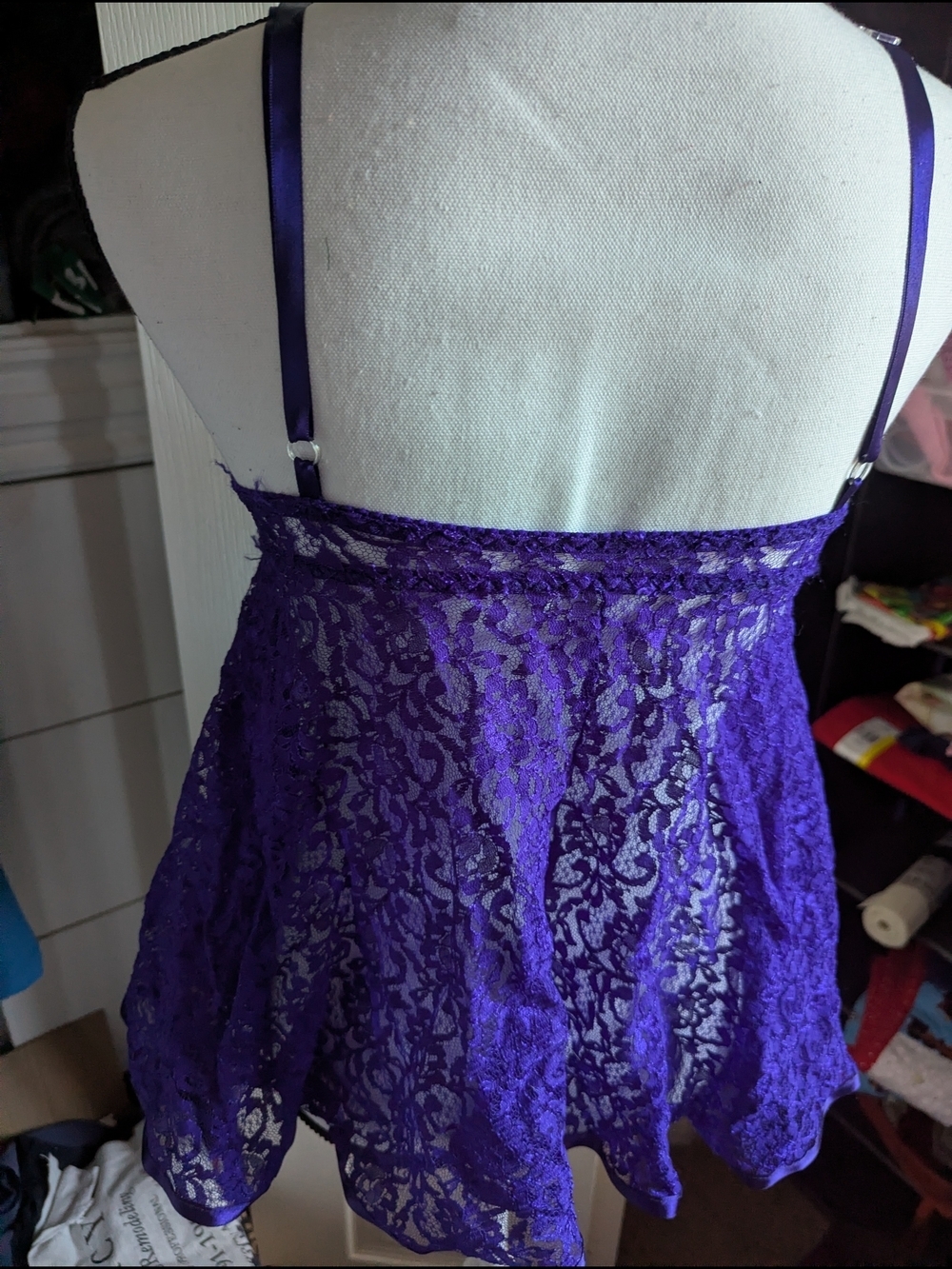 Royal Purple Lace Chemise with Ribbon Detail - Picture 2 of 2